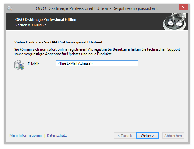 O&O DiskImage 8 Online-Registrierung