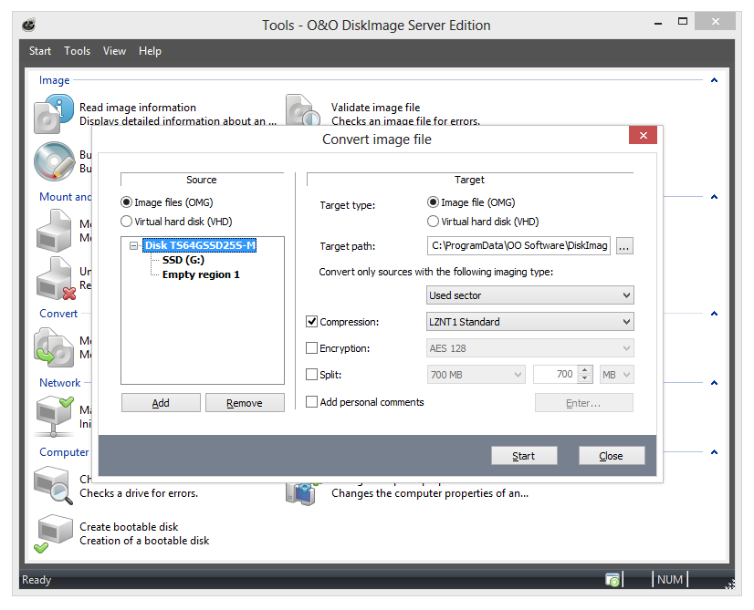 O&O DiskImage: Convert image file into a virtual hard disk