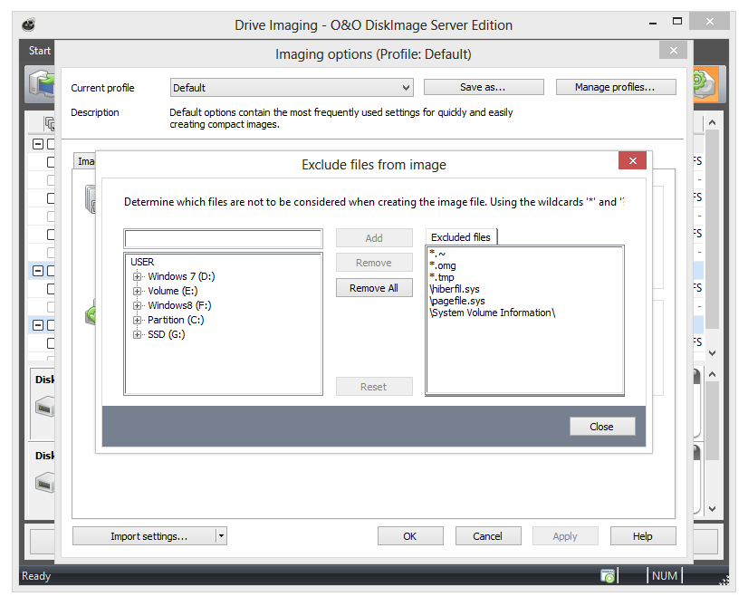 O&O DiskImage: exclude files from an image