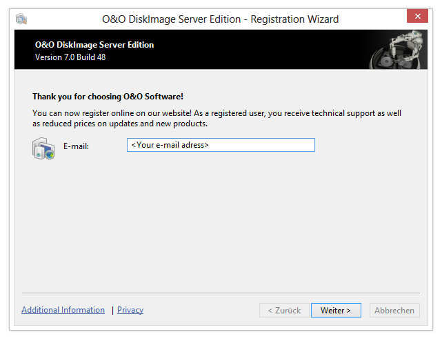 O&O DiskImage: online registration