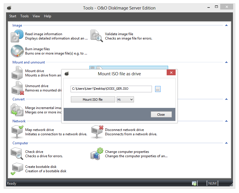 O&O DiskImage: Select ISO file