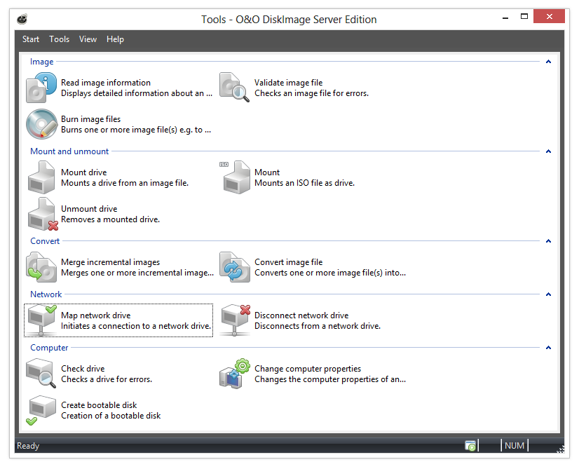 O&O DiskImage: selection of tools for an activity