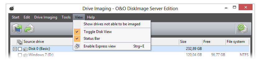 O&O DiskImage: View menu