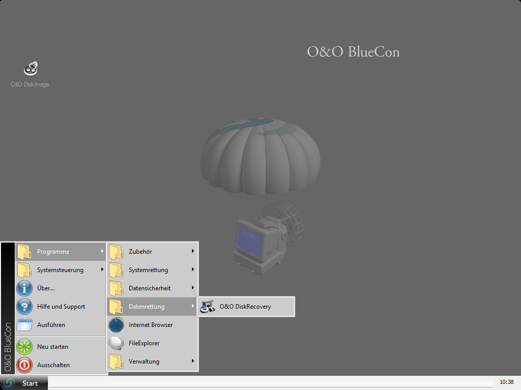 Benutzungsoberfläche von O&O BlueCon, Startmenü