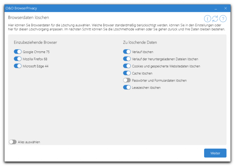 Browserdaten löschen O&O Software