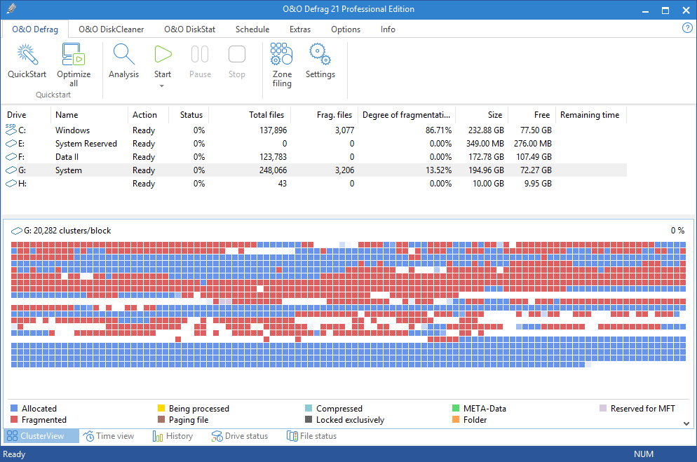 O&O Defrag main view