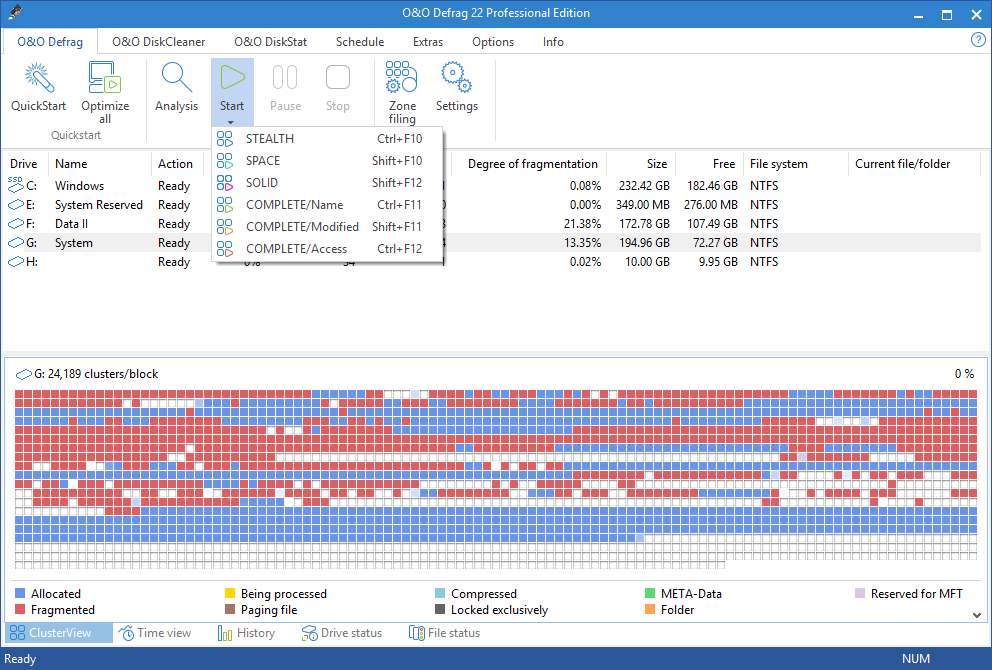 Standard Defragmentation Methods O O Software