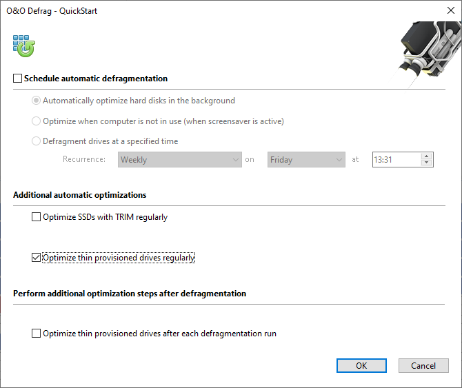 Settings for the automatic defragmentation