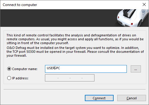 Connect O&O Defrag to network computer