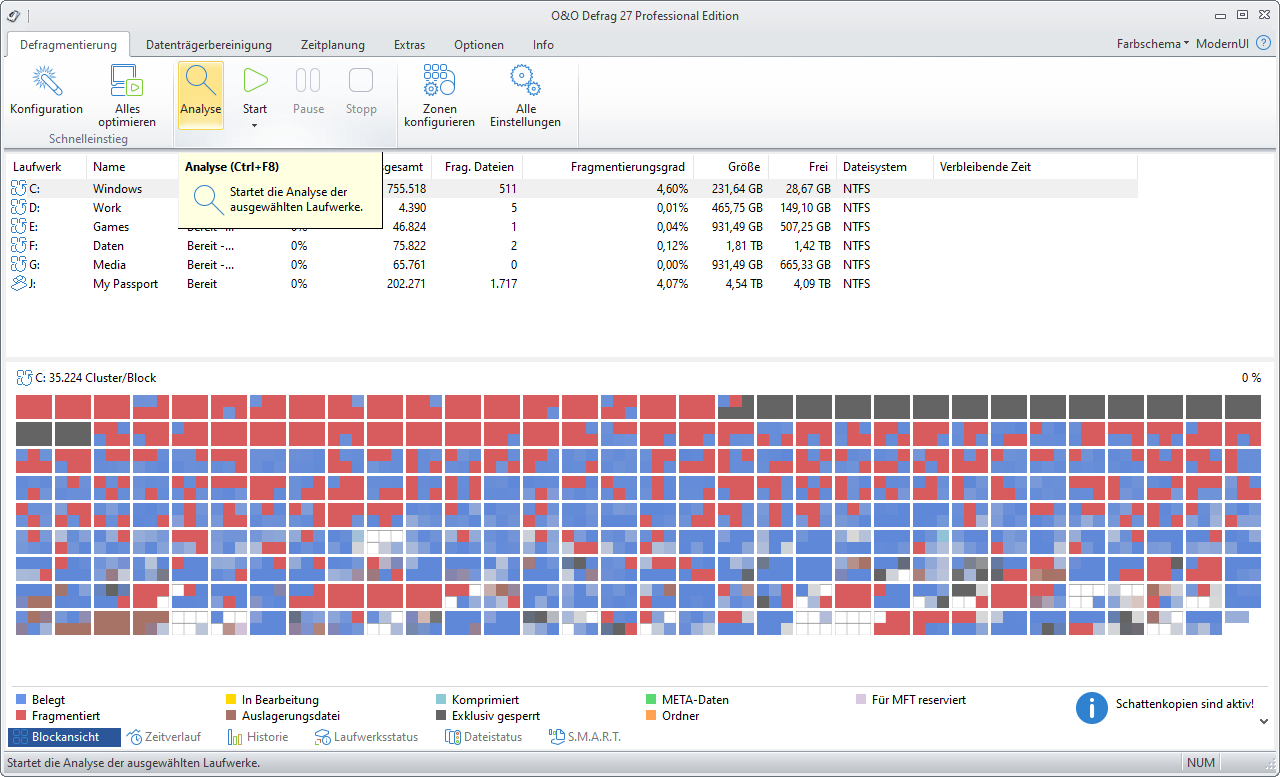 O&O Defrag: Analyse Ihrer Laufwerke starten