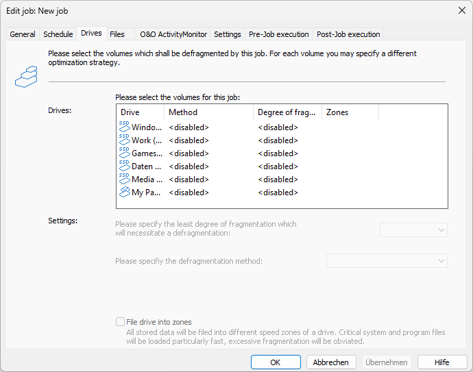 Job dialogue: Selection of drives and methods