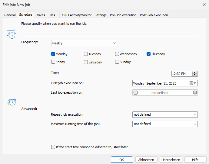 Job Dialogue: Schedule defragmentation