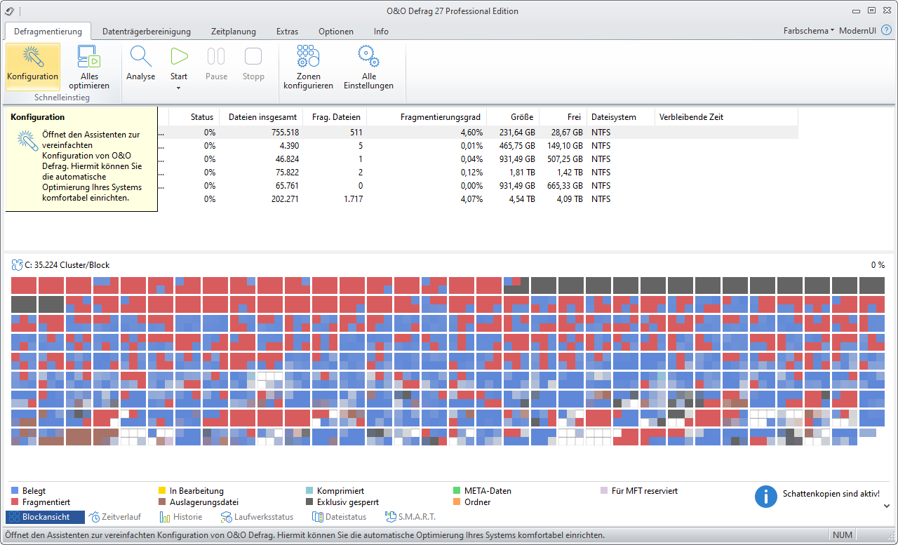 O&O Defrag Konfiguration öffnen