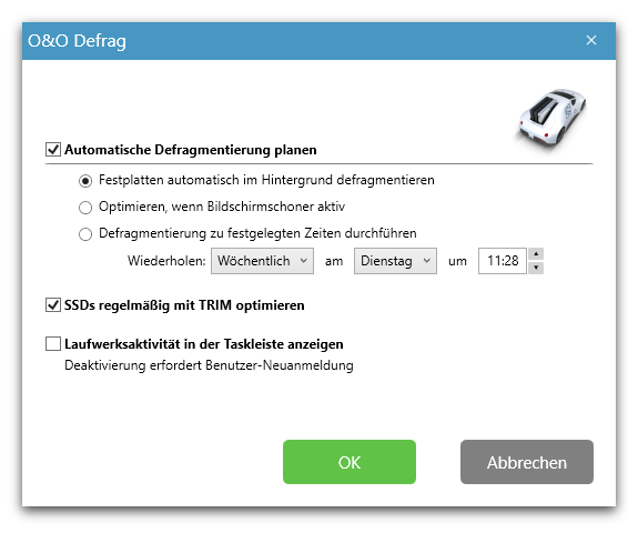 Einstellungen zur automatischen Defragmentierung