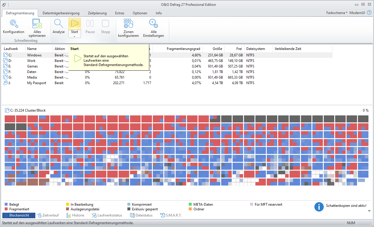 Defragmentierung starten