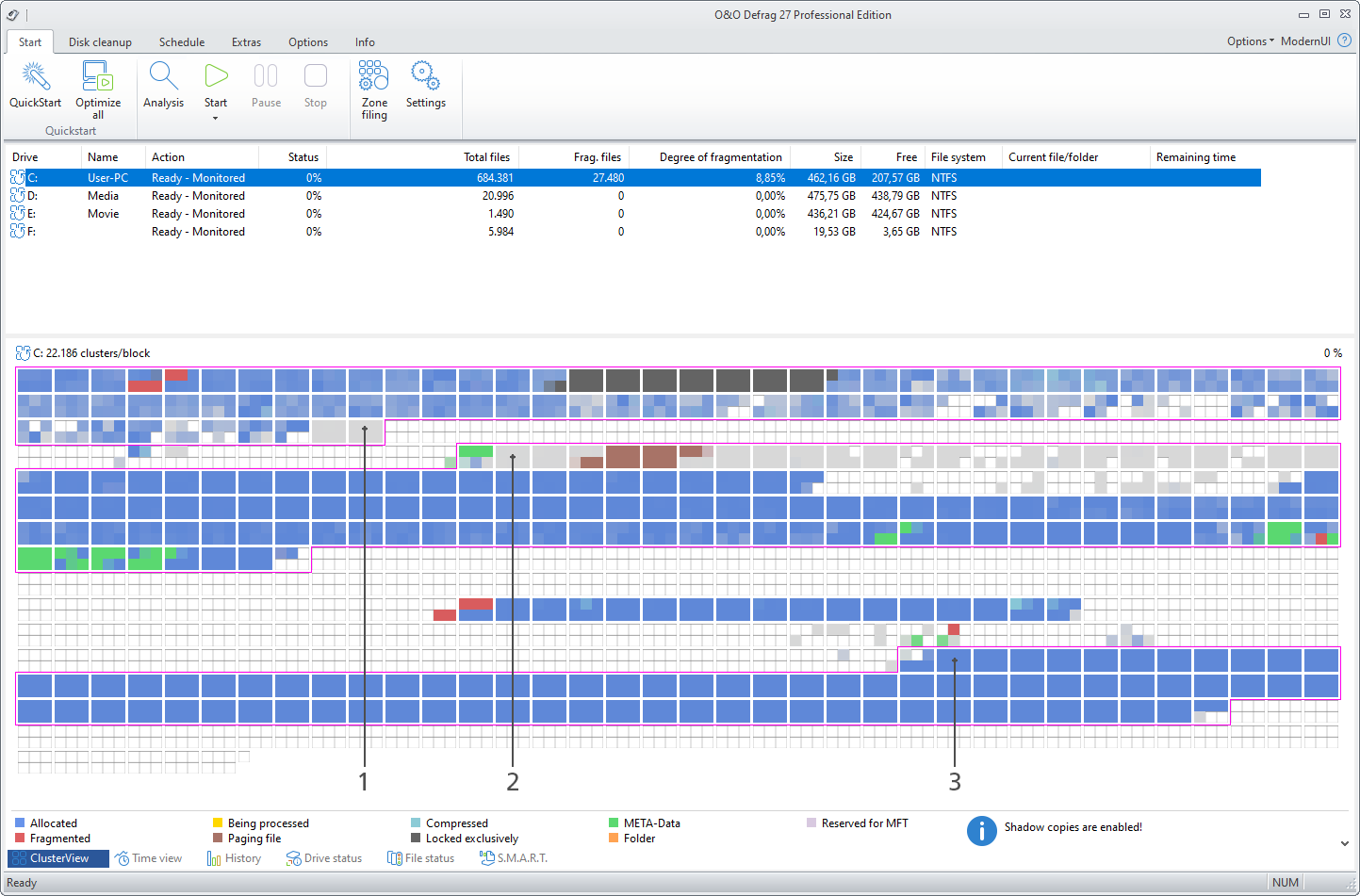 ClusterView with zone filing