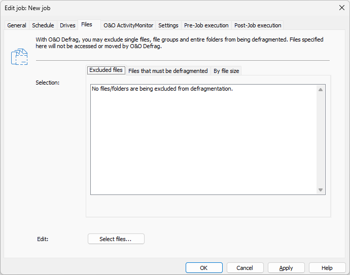 O&O Defrag: Select files