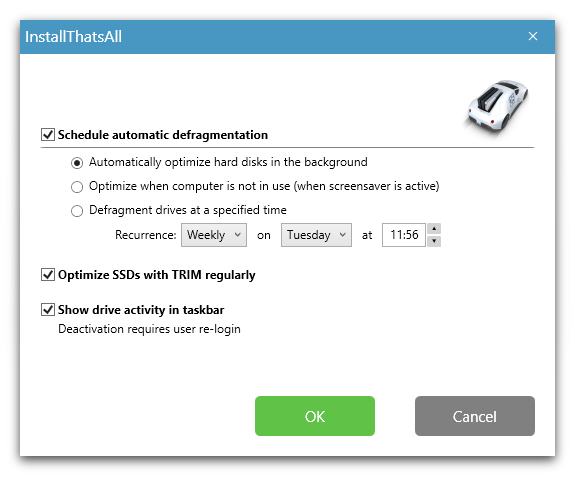 Settings for the automatic defragmentation