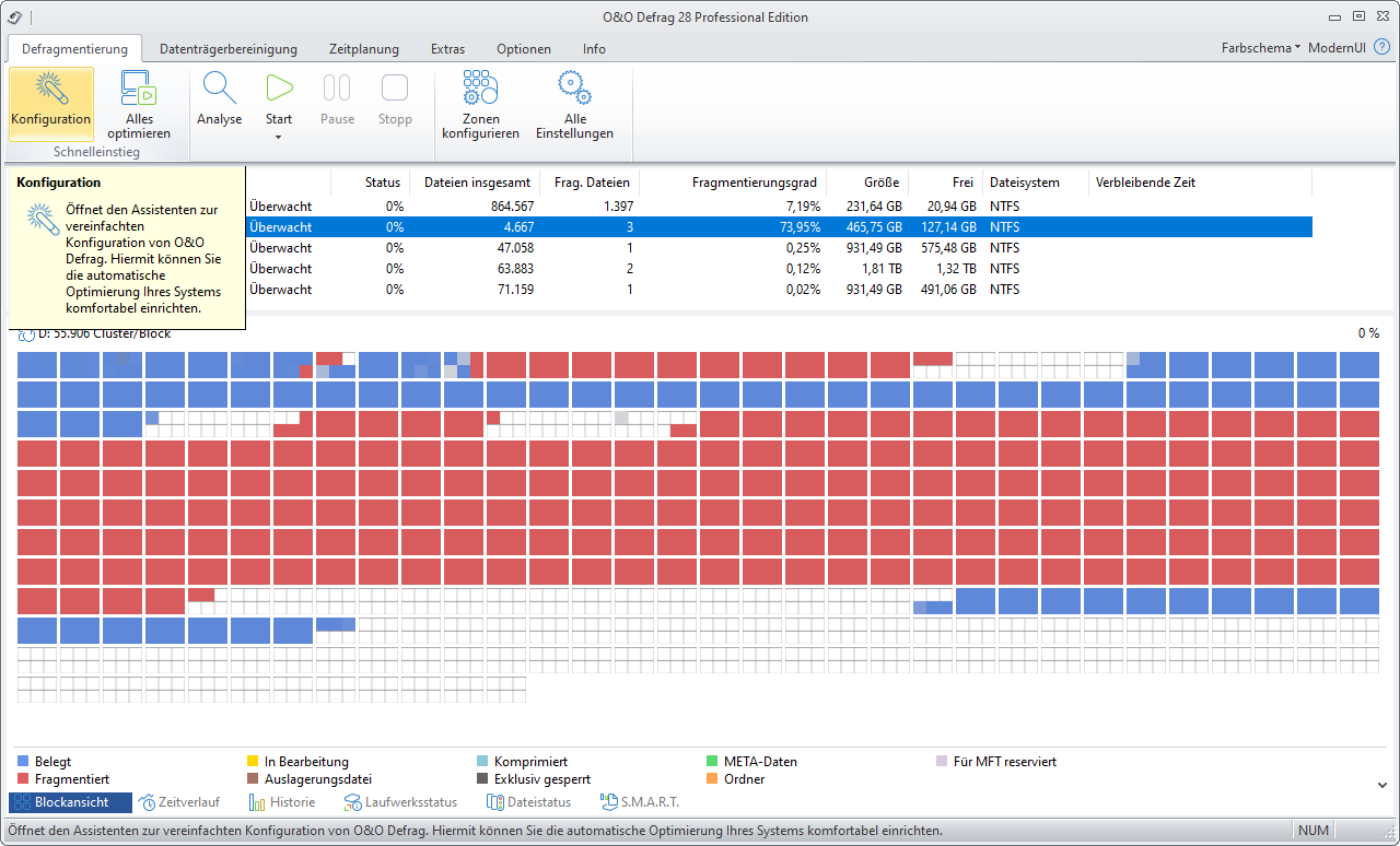 O&O Defrag Konfiguration öffnen