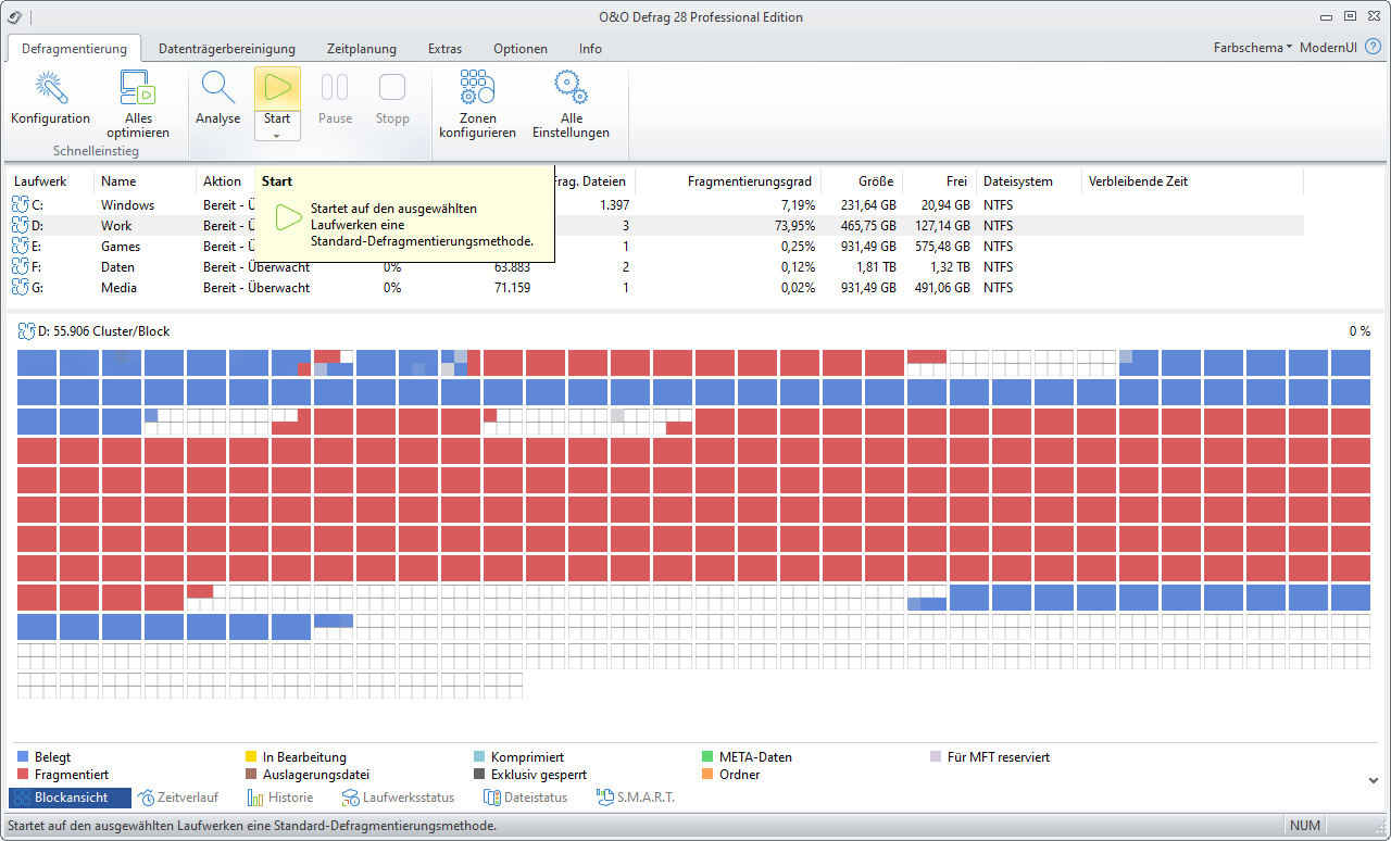 Defragmentierung starten