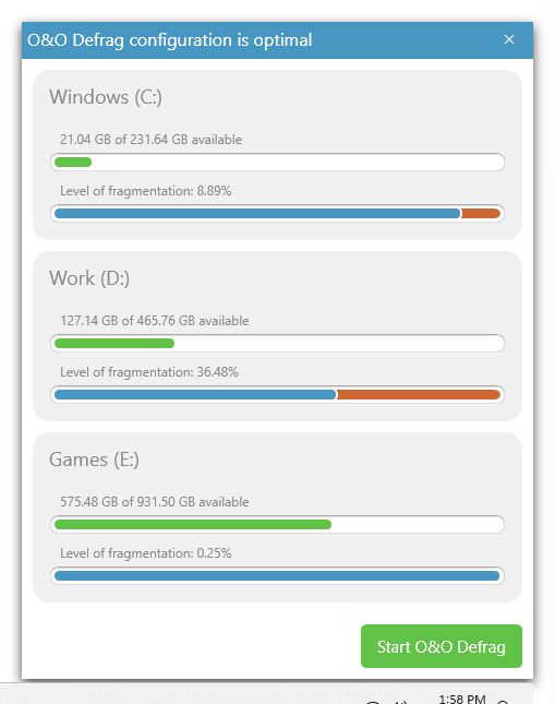 O&O Defrag configuration is optimal