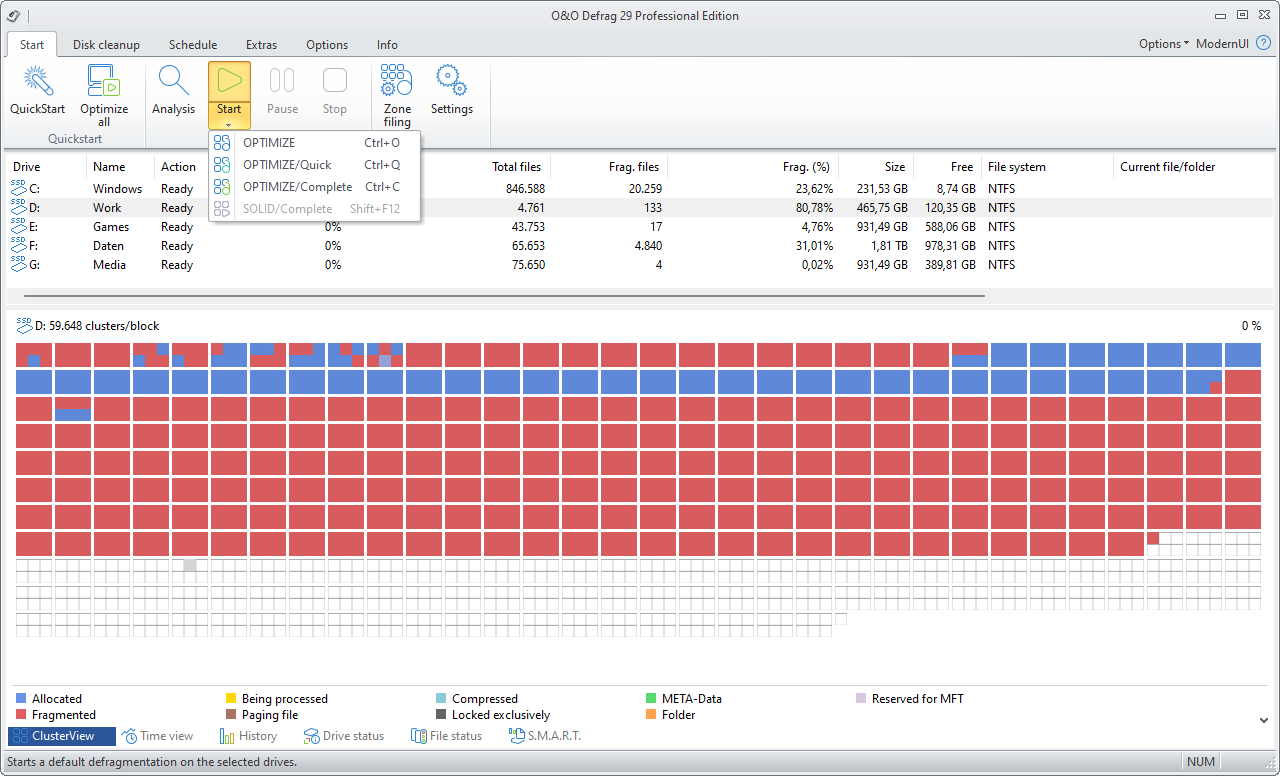 Selecting a defragmentation method