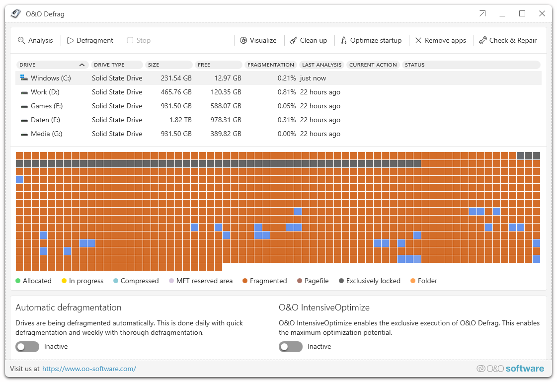 O&O Defrag Main View - ModernUI