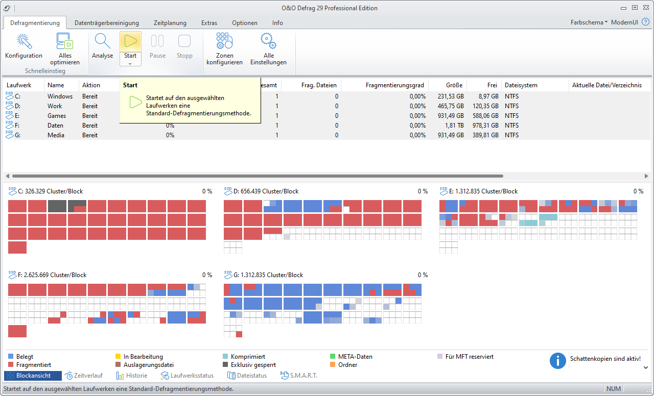 Defragmentierung starten