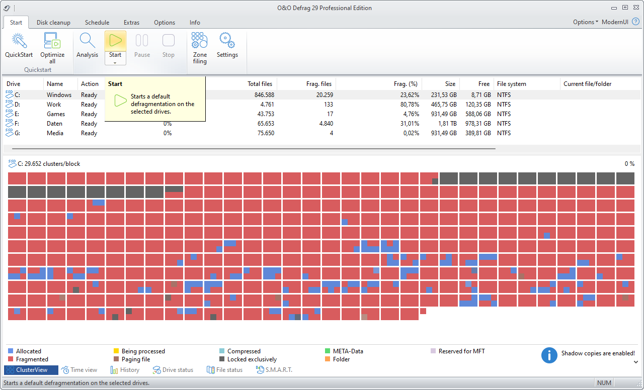 Start defragmentation