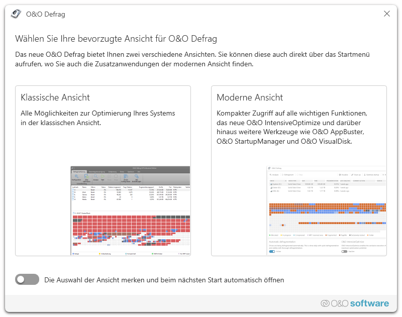  Wählen Sie Ihre bevorzugte Ansicht für O&O Defrag