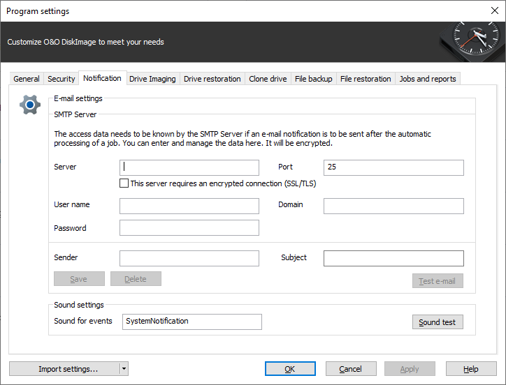 SMTP settings for notification