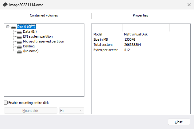 Mount image file as a drive