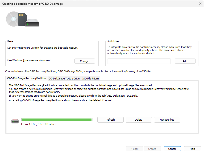 O&O DiskImage RecoveryPartition