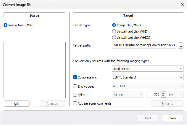 Convert image file into a virtual hard disk