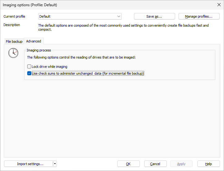 File backup advanced settings