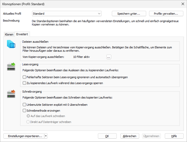 Erweiterte Kopieroptionen