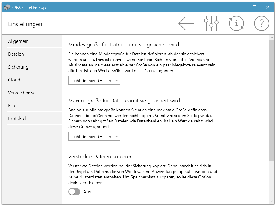 Einstellungen - Dateifilter