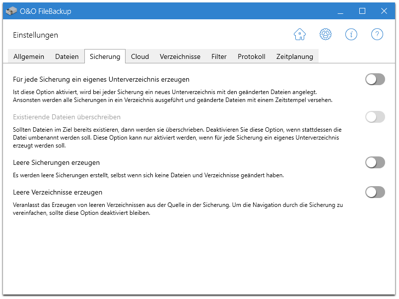 Einstellungen - Sicherung