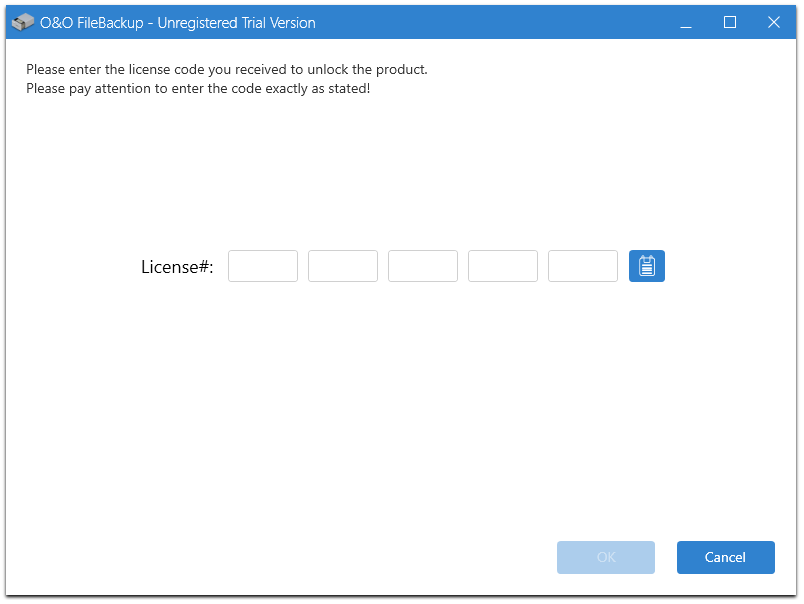 Registration wizard: Enter the license key