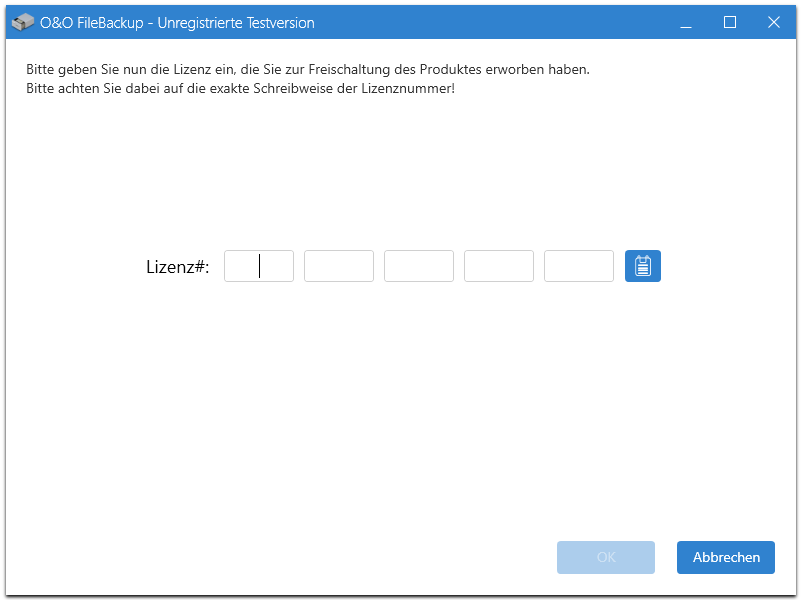 Registrierungsassistent: Lizenz eingeben
