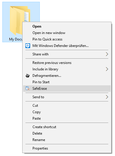 Context Menu (via right-clicking) to SafeErase files and folders