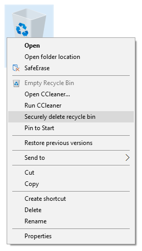 Via right-clicking for Recycling Bin with SafeErase Option