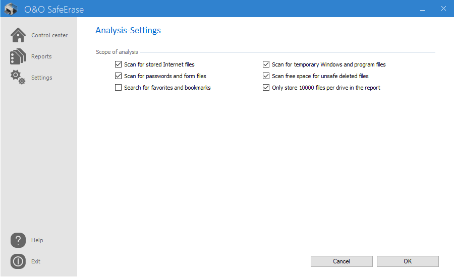 Settings for the analysis