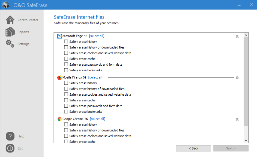 SafeErase temporary Internet files