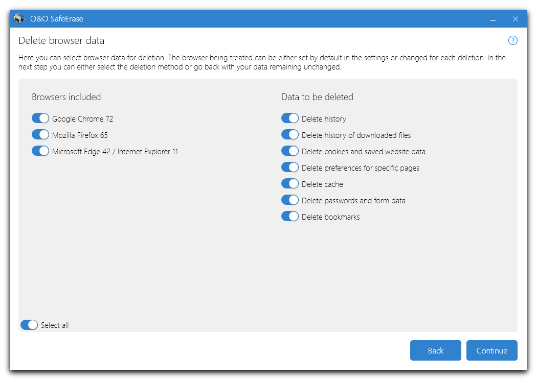 Delete browser data