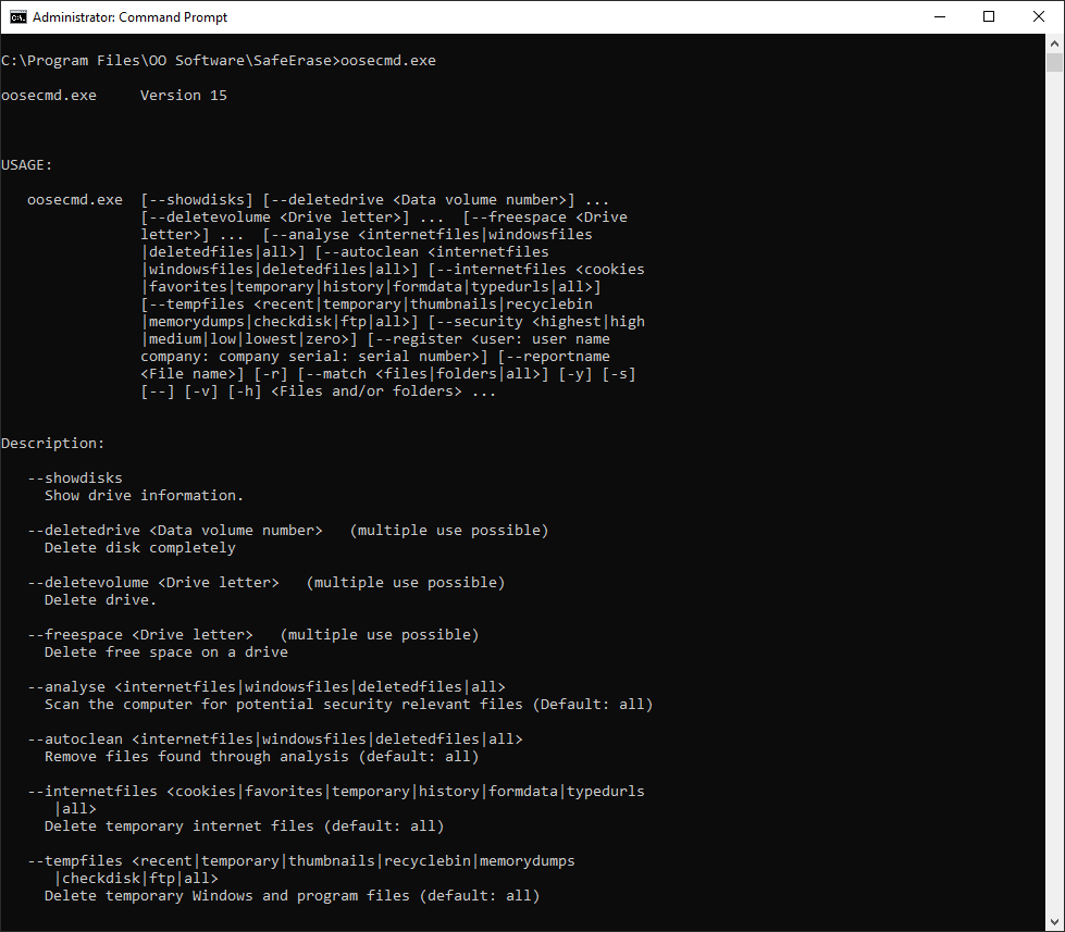 Using the command line version of O&O SafeErase