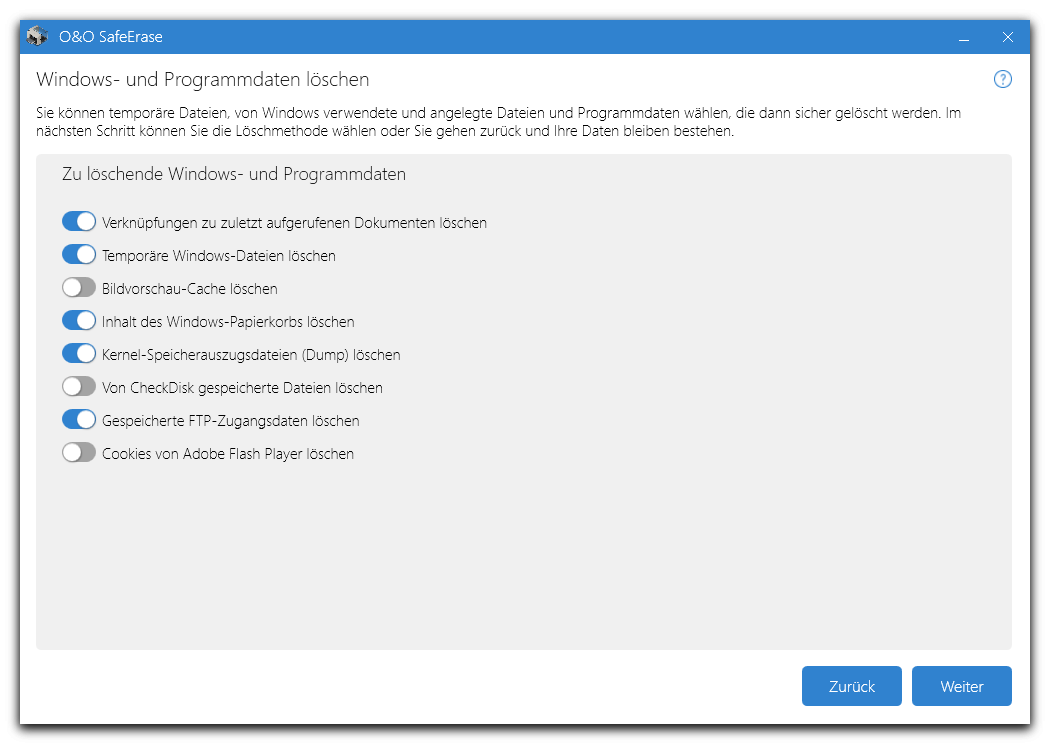Windows und Programmdaten löschen