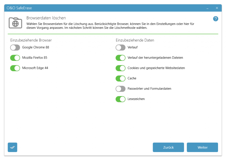 Browserdaten löschen O&O Software