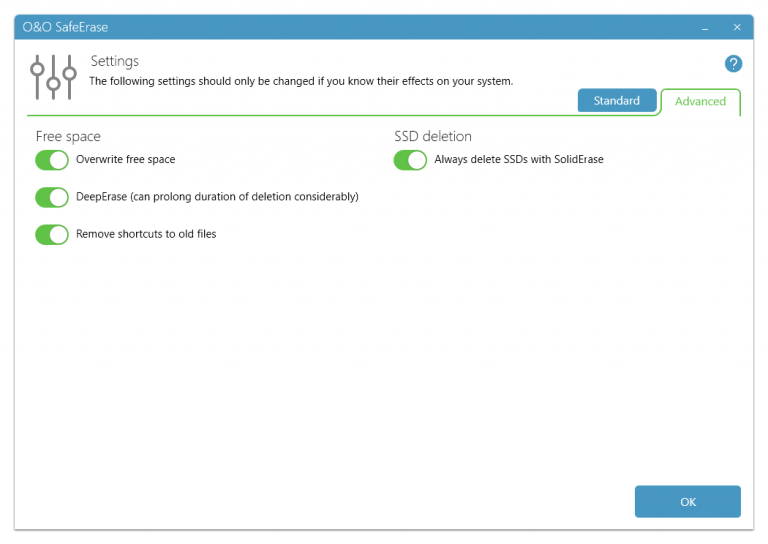 Settings O&O Software