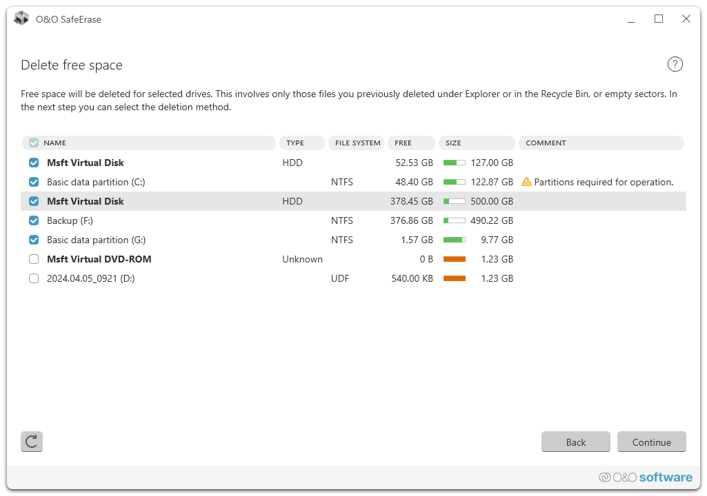 Securely delete free disk space